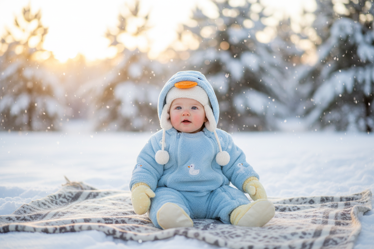 Adorable baby winter wear keeps infants warm and cozy outdoors in snowy weather for parents