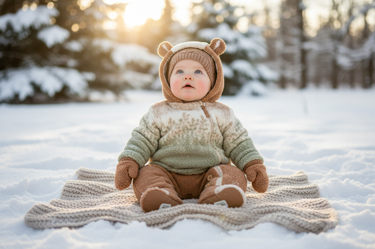 Adorable baby winter wear with cozy mittens and hood for outdoor warmth and comfort