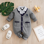 Baby Boy Cotton Gentleman Outfit - Soft, Stylish, Eco-Friendly Jumpsuit with Classic Design in gray with pocket and collar detail