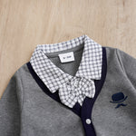 Baby Boy Cotton Gentleman Outfit - Soft, Stylish, Eco-Friendly Jumpsuit with Classic Design close-up of collar and bow tie detail