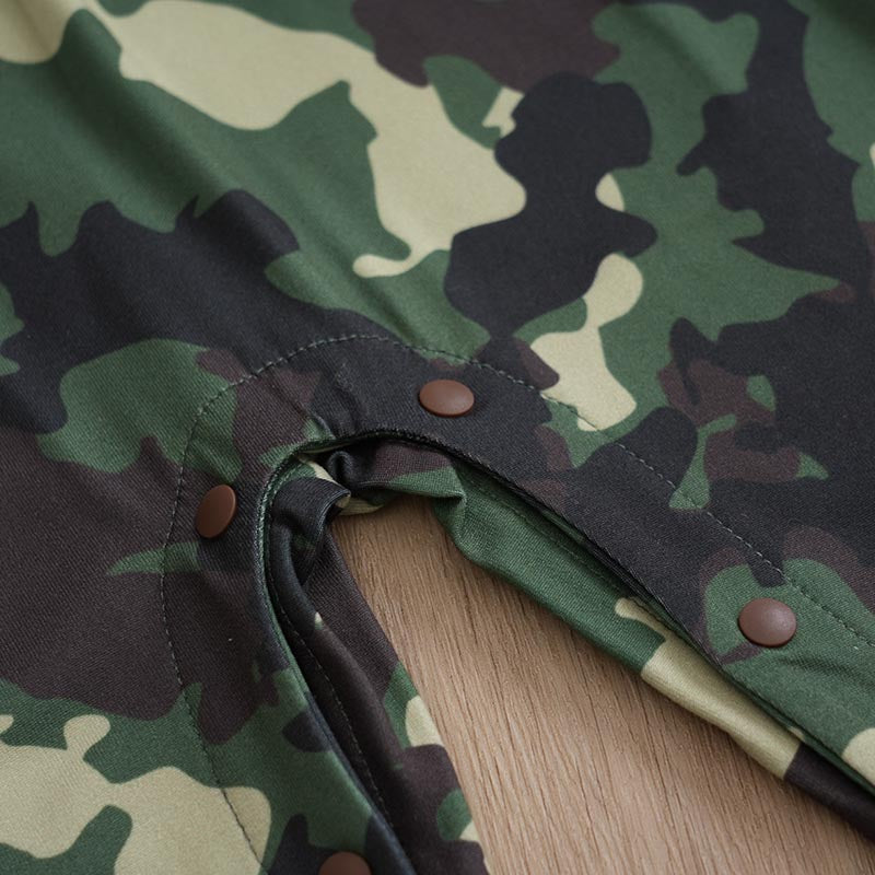 Cute Baby Boy Camouflage Print Jumpsuit | Stylish Camouflage Baby Clothes with snap button closure and soft cotton fabric detail