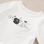 Adorable Little Lovebug Baby Girl Clothing Set - Soft Cotton Outfit for Infants with black rose and heart print detail on white fabric