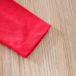 Baby Girls First Christmas Outfit – Ruffle Bodysuit Set showing soft red fabric sleeve with neat stitching detail