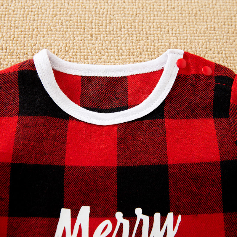 Gender Neutral Baby Jumpsuit With Festive Plaid Design, Soft Cotton, Easy Snap Closure featuring red and black check pattern neckline detail