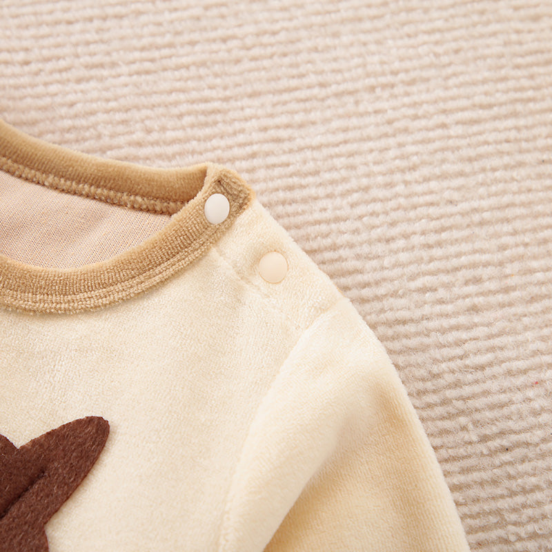 Adorable Reindeer Baby Jumpsuit - Cozy Gender Neutral Outfit for Festive Holidays with soft fabric and snap button shoulder detail