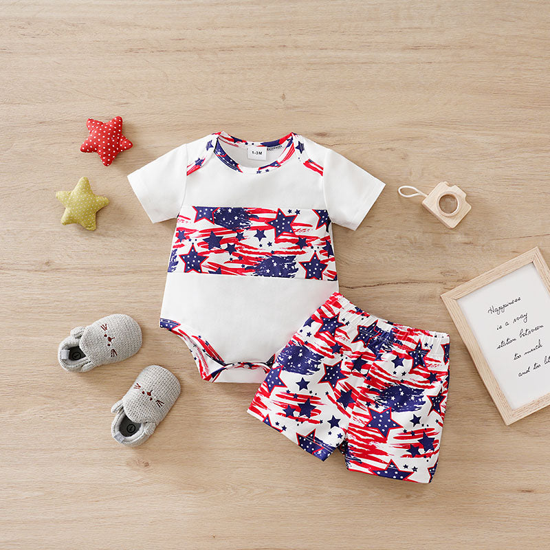 Baby Fourth Of July Apparel - Unisex Little Patriot All American Clothing Set by Hushies with star and flag print infant outfit