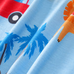 Lion & Wheels Playtime Romper for Boys - Soft, Breathable Fabric featuring bright lion and vehicle prints on baby clothing fabric