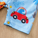 Lion & Wheels Playtime Romper for Boys - Soft, Breathable Fabric & Fun Design with snap buttons and colorful car and animal prints baby romper