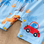 Lion & Wheels Playtime Romper for Boys - Soft, Breathable Fabric & Fun Design with snap button closure and playful lion and car prints baby outfit