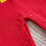 Adorable Baby Santa Jumpsuit & Hat Set - Soft Fabric, Easy Snap Closures, Holiday Fun with red snap button detail on soft infant romper