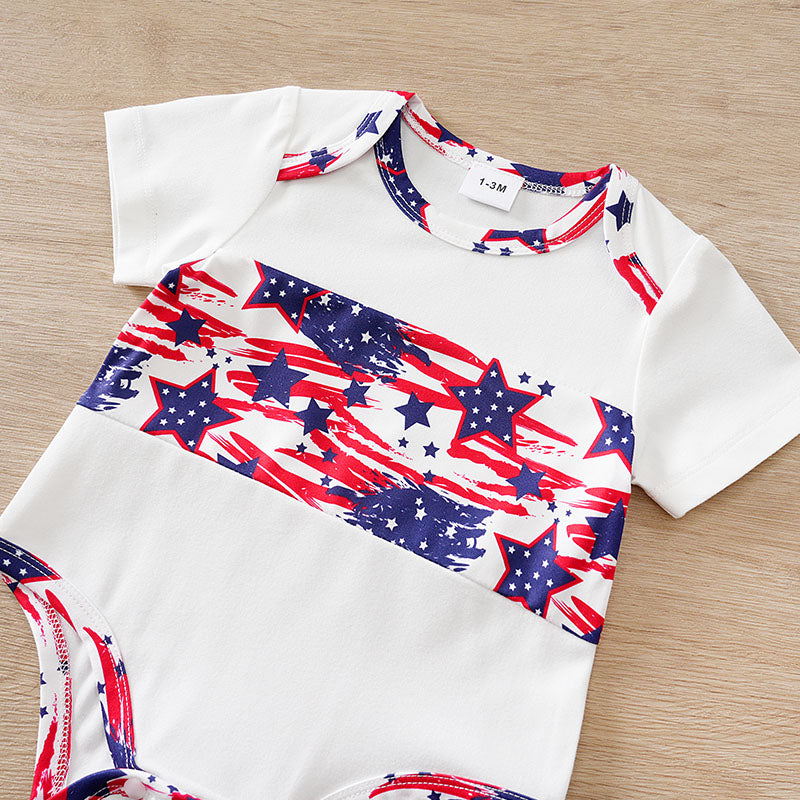 Baby Fourth Of July Apparel - Unisex Little Patriot All American Clothing Set by Hushies with patriotic star and flag print infant romper