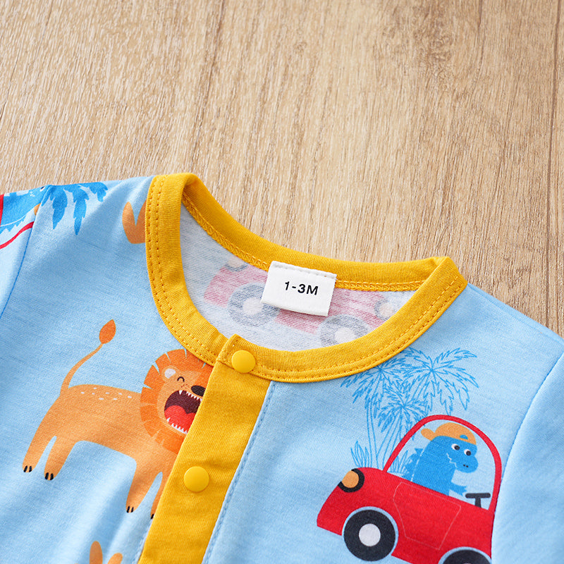 Lion & Wheels Playtime Romper for Boys - Soft, Breathable Fabric & Fun Design with lion and car prints on infant baby romper