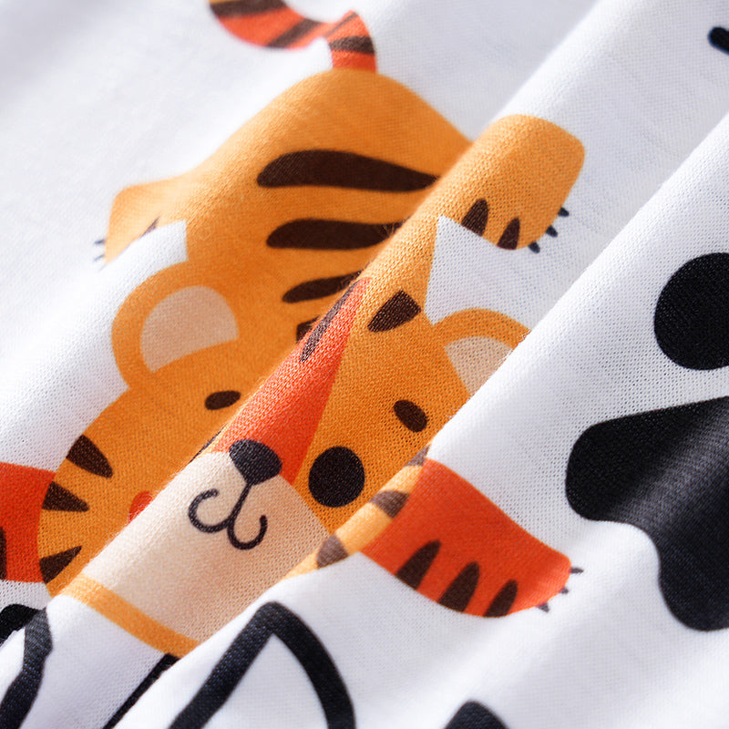 Adorable Little Roar Baby Boy Romper - Cute & Comfortable Outfit with colorful tiger print on soft white fabric for baby clothing