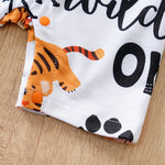 Adorable Little Roar Baby Boy Romper - Cute & Comfortable Outfit featuring orange snap buttons and tiger print on soft white fabric