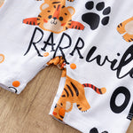 Adorable Little Roar Baby Boy Romper - Cute & Comfortable Outfit with tiger print and orange snap button closure on white fabric