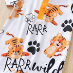 Adorable Little Roar Baby Boy Romper - Cute & Comfortable Outfit with tiger print and orange snap button closure on white fabric baby clothing
