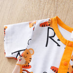 Adorable Little Roar Baby Boy Romper - Cute & Comfortable Outfit featuring tiger print and orange snap buttons on white fabric
