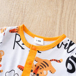 Adorable Little Roar Baby Boy Romper - Cute & Comfortable Outfit with tiger print and orange snap button detail on white fabric