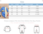 Builder Themed Baby Outfit for Boys - Tiny Builder Jumpsuit size chart with measurements and age guide for infant clothing