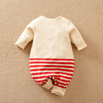Holiday Jumpsuit For Baby With Playful Elk Design And Cozy Red Stripes featuring soft fabric and striped leg pattern infant sleepwear