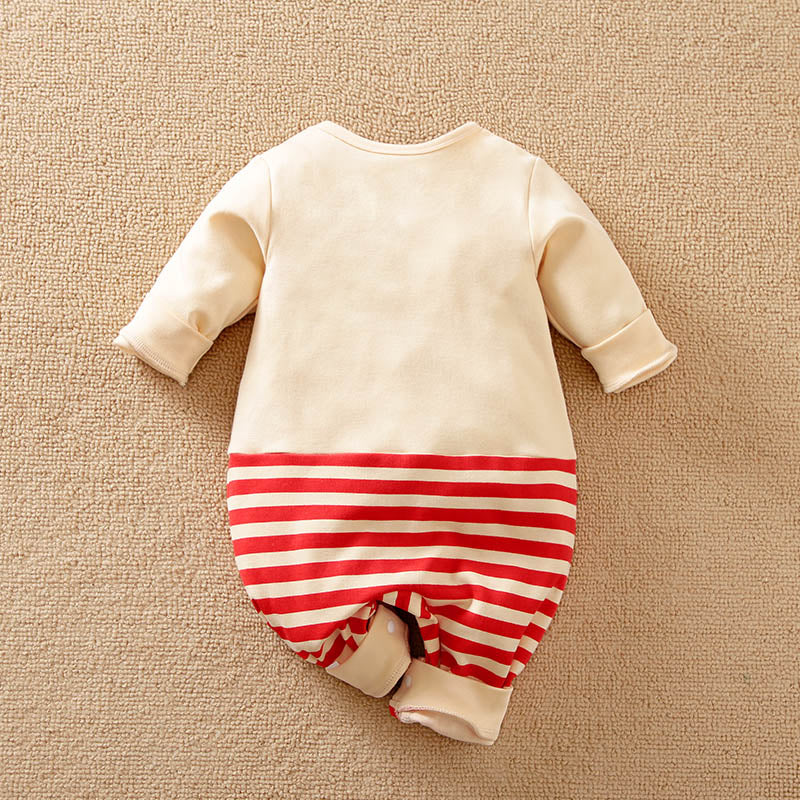 Holiday Jumpsuit For Baby With Playful Elk Design And Cozy Red Stripes featuring soft fabric and striped leg pattern infant sleepwear
