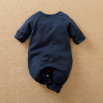 Baby Jumpsuit Nighty Night Hushies - Unisex Soft Cotton navy blue infant sleepwear with snap button detail and cuffed sleeves