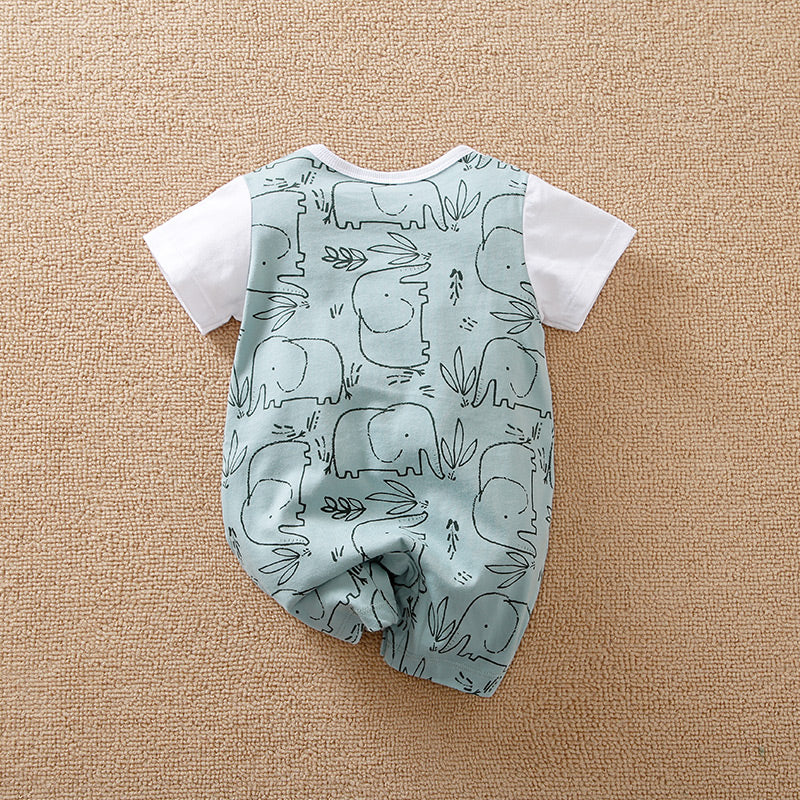 Unisex Baby Romper with Adorable Elephant Print - Soft Cotton, Easy Snap Closures, Perfect for Play baby outfit with playful sketch elephants