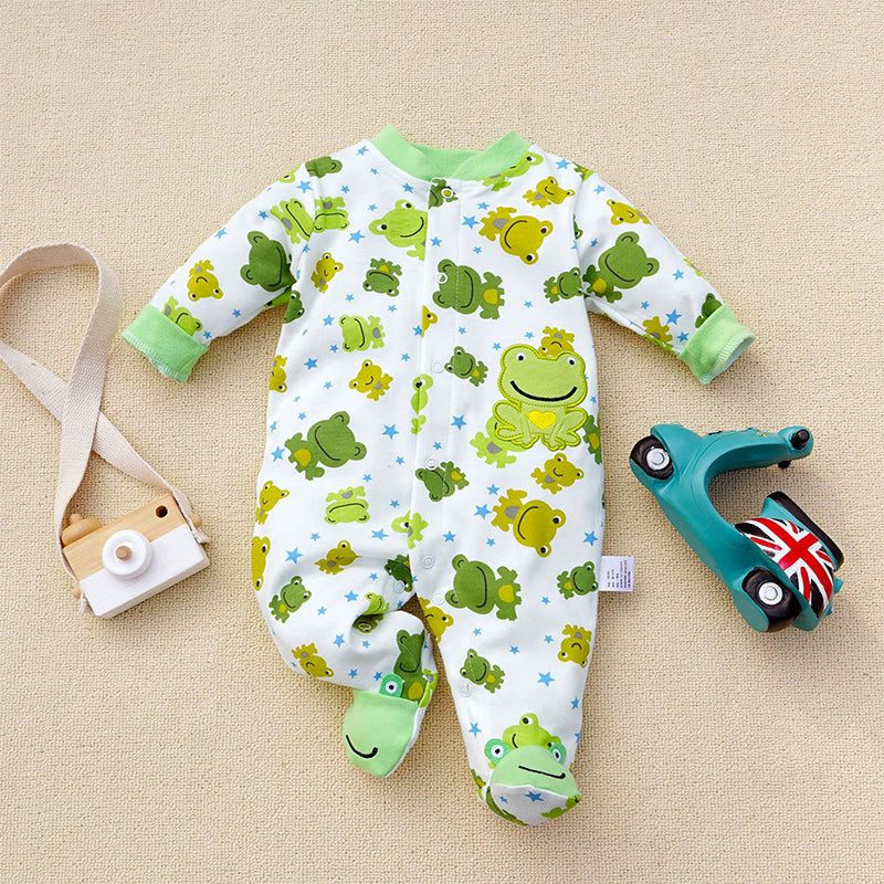 Baby Unisex Jumpsuit - Cozy Cotton Frog Star Design with Footed Style & Easy Snap Closure in soft cotton baby sleepwear