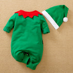 Green Elf Jumpsuit Babies | Soft Gender Neutral Holiday outfit with festive collar and matching hat for infant comfort