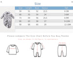 Baby Pajamas size chart with measurements and age range