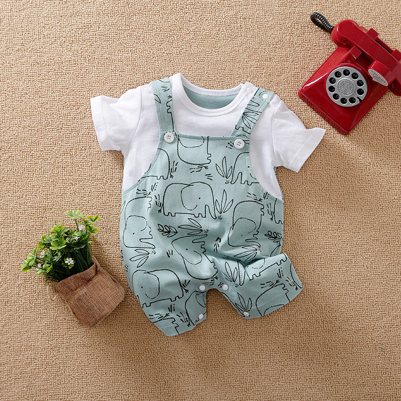 Unisex Baby Romper with Adorable Elephant Print - Soft Cotton baby outfit with snap buttons and playful elephant pattern on rompers