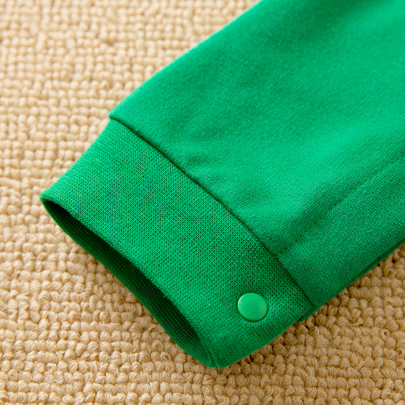 Green Elf Jumpsuit Babies | Soft Gender Neutral Holiday with cozy cuff and snap button detail on infant sleepwear sleeve