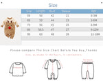 Adorable Reindeer Baby Jumpsuit - Cozy Gender Neutral Outfit for Festive Holidays with infant size chart showing measurements and age range guidance