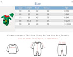 Green Elf Jumpsuit Babies | Soft Gender Neutral Holiday size chart showing length, bust, sleeve measurements for infant jumpsuits