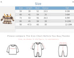 Baby clothing size chart with measurements and illustrations of baby garments.