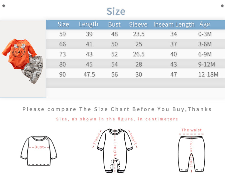Size chart for children's clothing with measurements and corresponding age ranges.