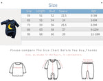 Baby Jumpsuit Nighty Night Hushies - Unisex Soft Cotton size chart showing measurements for infant baby sleepwear in centimeters