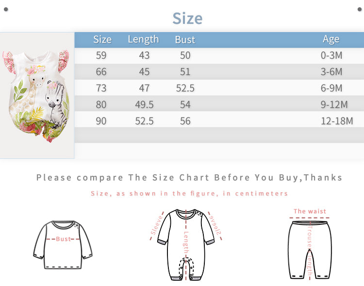 Size chart for babies clothing with measurements and age ranges.