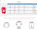 Cozy Gender Neutral Baby Christmas Jumpsuit With Hood, Soft & Festive Design with infant size chart and measurements in centimeters