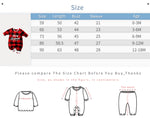 Gender Neutral Baby Jumpsuit With Festive Plaid Design, Soft Cotton, Easy Snap Closure size chart showing measurements and age guide