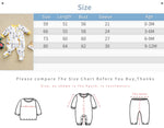 Unisex Giraffe Baby Outfit - 100% Cotton Footed Jumpsuit with Snap Closure for Comfort shown with size chart and measurement guide