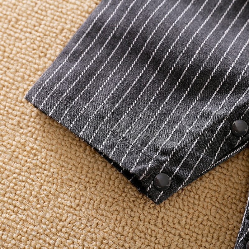 Gentleman Outfit for Baby Jumpsuit - Pinstripe Set | Hushies showing snap button detail on striped infant romper leg cuff