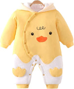 Baby Fleece Jumpsuit with Hood - Adorable Duckie Design for Boys & Girls, Soft and Cozy infant snap button romper