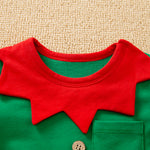 Green Elf Jumpsuit Babies | Soft Gender Neutral Holiday with festive collar detail and front pocket on cozy infant outfit