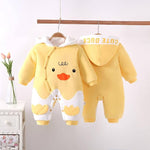 Baby Fleece Jumpsuit with Hood - Adorable Duckie Design for Boys & Girls, Soft and Cozy infant jumpsuit with snap buttons