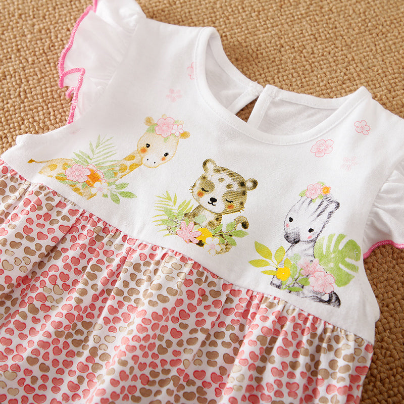 Babu romper with animal-themed design on a textured surface