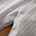 Gray Striped Baby Suit With Bow Tie - close-up of soft fabric and snap button closure on baby outfit detail