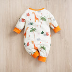 Adorable Giraffe Pattern Baby Outfit for Girls - Little Explorer Jumpsuit with orange trim and safari-themed print for infant clothing