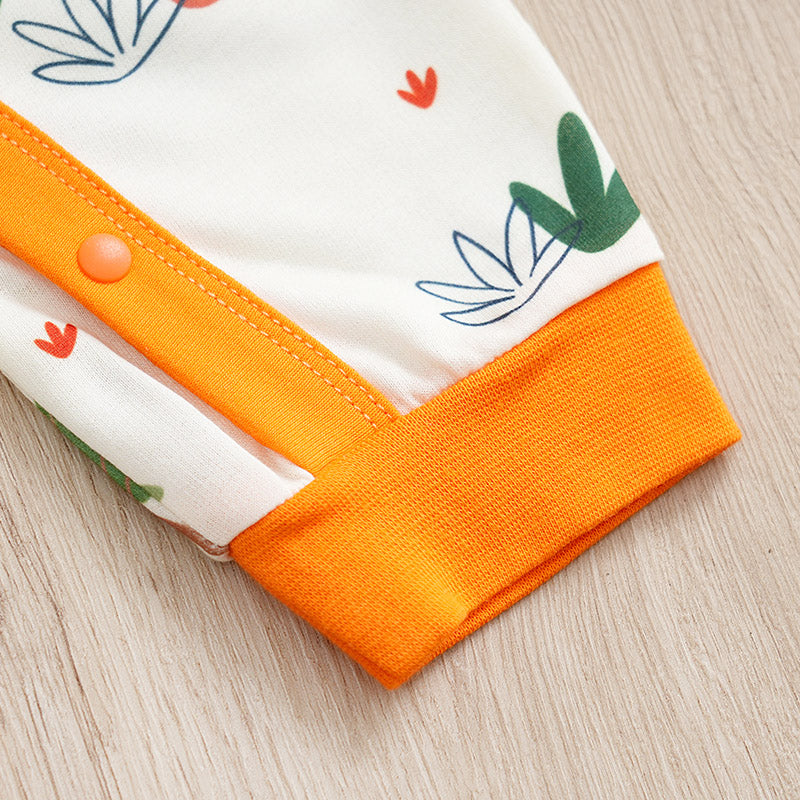 Adorable Giraffe Pattern Baby Outfit for Girls - Little Explorer Jumpsuit with orange trim and snap button closure on soft infant fabric