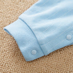 Baby Boy Blue Gentleman Suit Jumpsuit With Bow Tie & Vest 12-18M close-up of cuff and snap button details on soft fabric